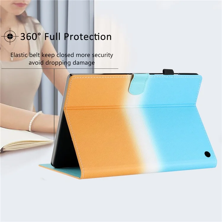 For Amazon Fire HD 10 (2021) / HD 10 Plus (2021) Protective Case Tablet PU Leather Cover with Card Holder - Blue Orange Gradient