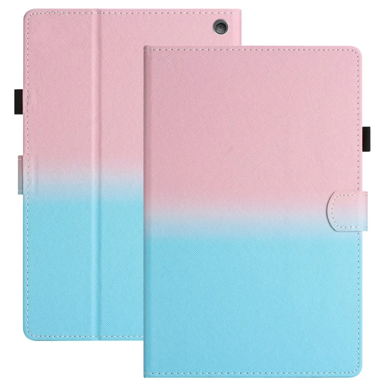 For Amazon Fire HD 10 (2021) / HD 10 Plus (2021) Protective Case Tablet PU Leather Stitch Cover with Card Holder - Pink Blue Gradient