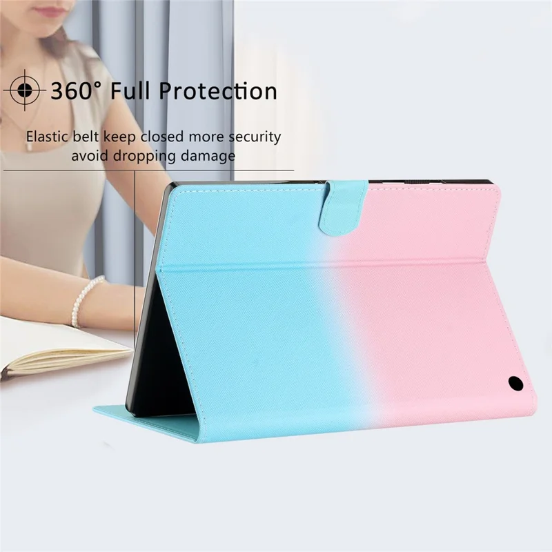 For Amazon Fire HD 10 (2021) / HD 10 Plus (2021) Protective Case Tablet PU Leather Stitch Cover with Card Holder - Pink Blue Gradient
