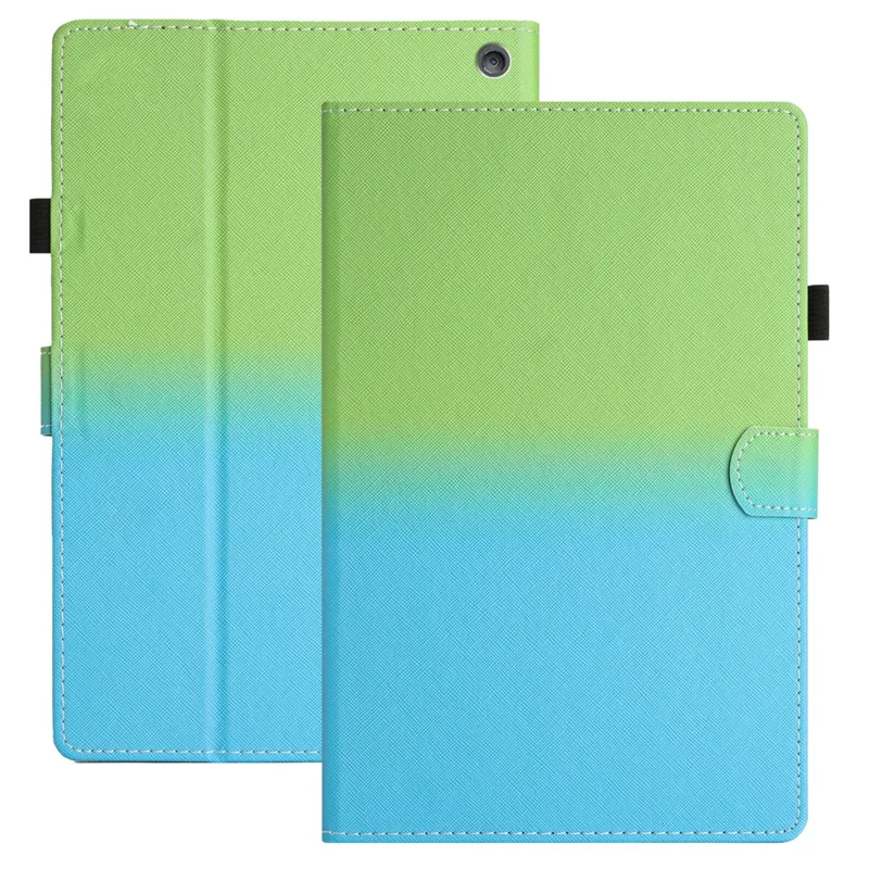 For Amazon Fire HD 10 (2021) / HD 10 Plus (2021) Protective Case Tablet PU Leather Stitch Cover with Card Holder - Green Blue Gradient