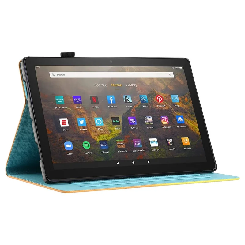 For Amazon Fire HD 10 (2021) / HD 10 Plus (2021) Protective Case Tablet PU Leather Stitch Cover with Card Holder - Green Blue Gradient