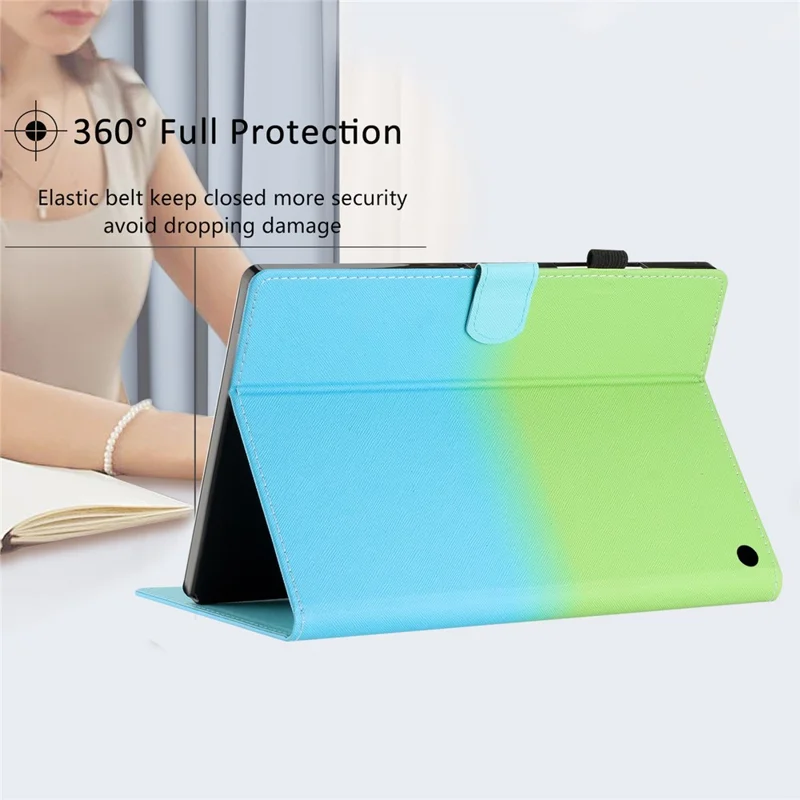 For Amazon Fire HD 10 (2021) / HD 10 Plus (2021) Protective Case Tablet PU Leather Stitch Cover with Card Holder - Green Blue Gradient