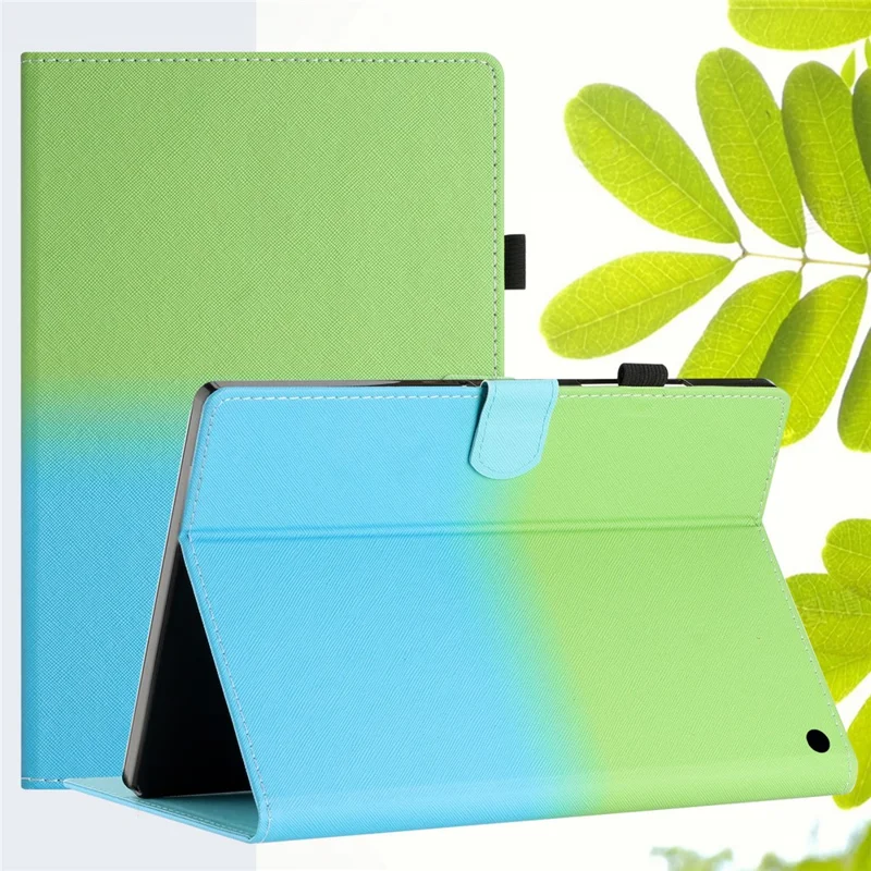 For Amazon Fire HD 10 (2021) / HD 10 Plus (2021) Protective Case Tablet PU Leather Stitch Cover with Card Holder - Green Blue Gradient