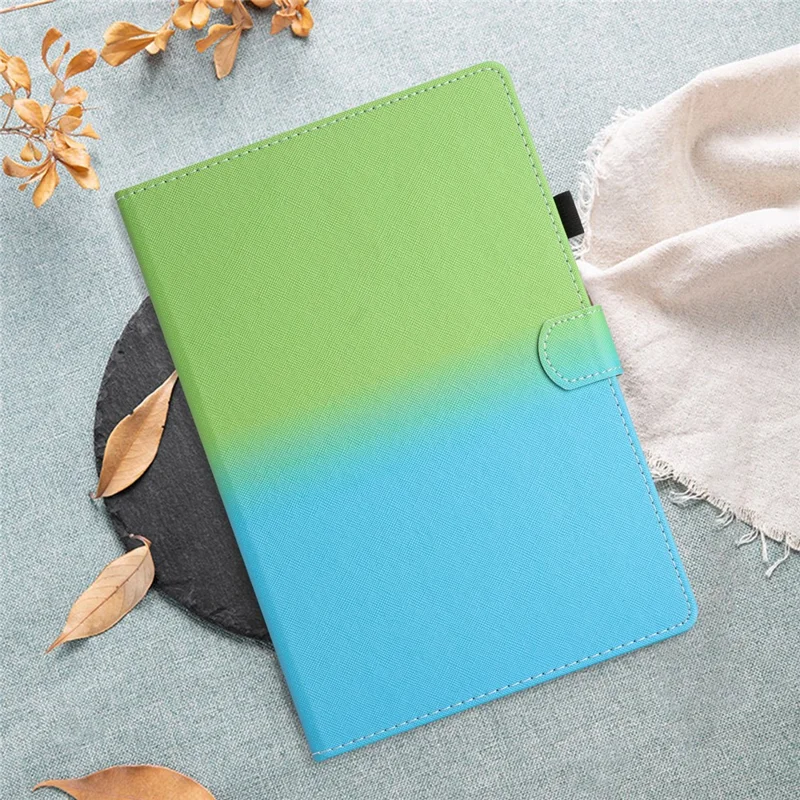 For Amazon Fire HD 10 (2021) / HD 10 Plus (2021) Protective Case Tablet PU Leather Stitch Cover with Card Holder - Green Blue Gradient
