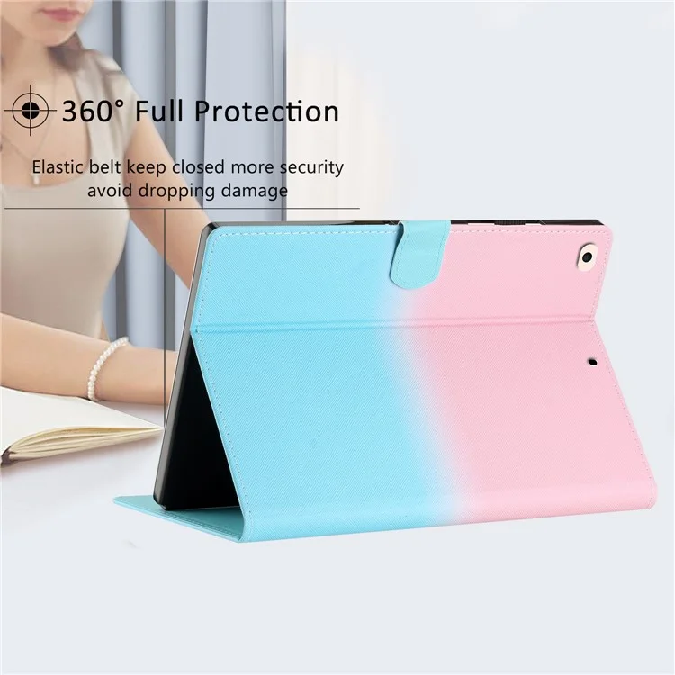 Para iPad Mini / Mini 2 / mini 3 / mini 4 / mini (2019) de 7.9 pulgadas Estuche a prueba de golpes Funda de cuero PU con soporte para tarjetas - Degradado de color rosa azul