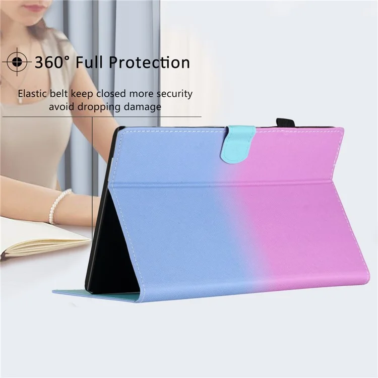 Per Amazon Kindle 11a Gen (2022) Linee di cucitura Gradient PU Leather Stand Cover Card Holder Tablet Case - Viola / Blu