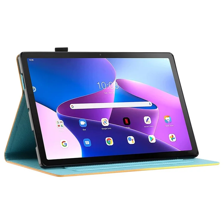 Für Lenovo Tab M10 Plus TB-X606F Gradient PU Leder Kartenfach Tablet Cover Flip Stand Anti-Drop Case - Lila / Blau