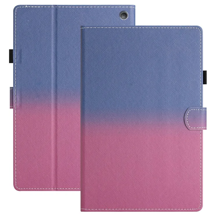 Для Amazon Fire HD 8 (2022) / Fire HD 8 Plus (2022) / Fire HD 8 (2020) Stitching Lines Gradient Leather Tablet Stand Case - Blue / Rose