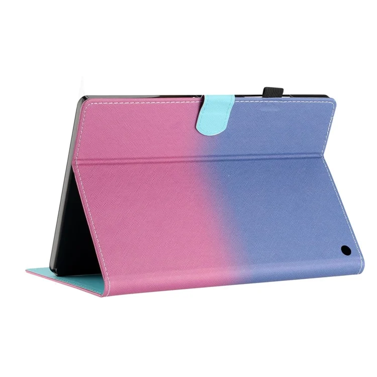Для Amazon Fire HD 8 (2022) / Fire HD 8 Plus (2022) / Fire HD 8 (2020) Stitching Lines Gradient Leather Tablet Stand Case - Blue / Rose