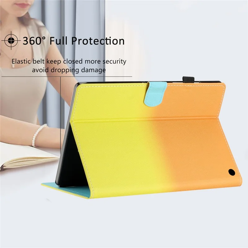For Amazon Fire HD 8 (2022) / Fire HD 8 Plus (2022) / Fire HD 8 (2020) Stitching Lines Gradient Leather Tablet Stand Case - Orange / Yellow