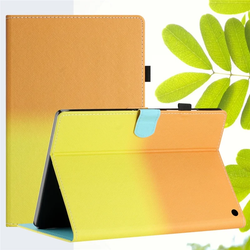 For Amazon Fire HD 8 (2022) / Fire HD 8 Plus (2022) / Fire HD 8 (2020) Stitching Lines Gradient Leather Tablet Stand Case - Orange / Yellow