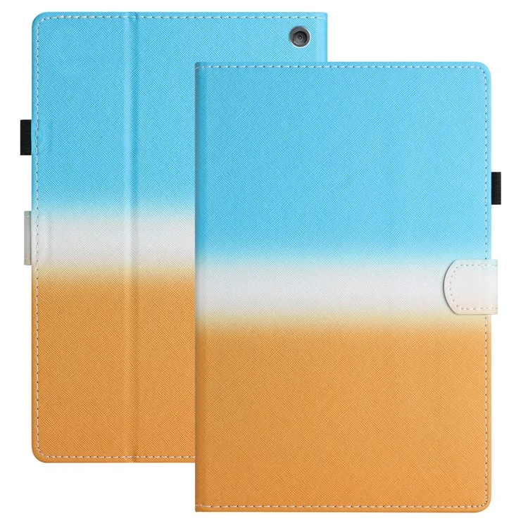 Für Amazon Fire HD 8 (2022) / Fire HD 8 Plus (2022) / Fire HD 8 (2020) Stitching Lines Gradient Leather Tablet Stand Case - Blau / Orange
