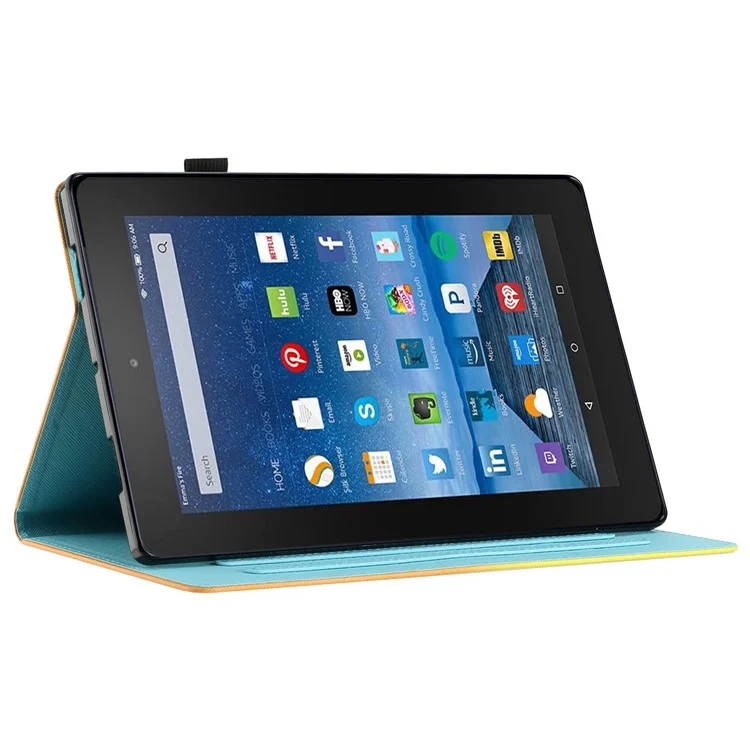 Für Amazon Fire HD 8 (2022) / Fire HD 8 Plus (2022) / Fire HD 8 (2020) Stitching Lines Gradient Leather Tablet Stand Case - Blau / Orange