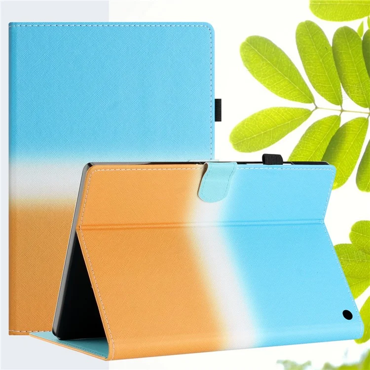 Für Amazon Fire HD 8 (2022) / Fire HD 8 Plus (2022) / Fire HD 8 (2020) Stitching Lines Gradient Leather Tablet Stand Case - Blau / Orange