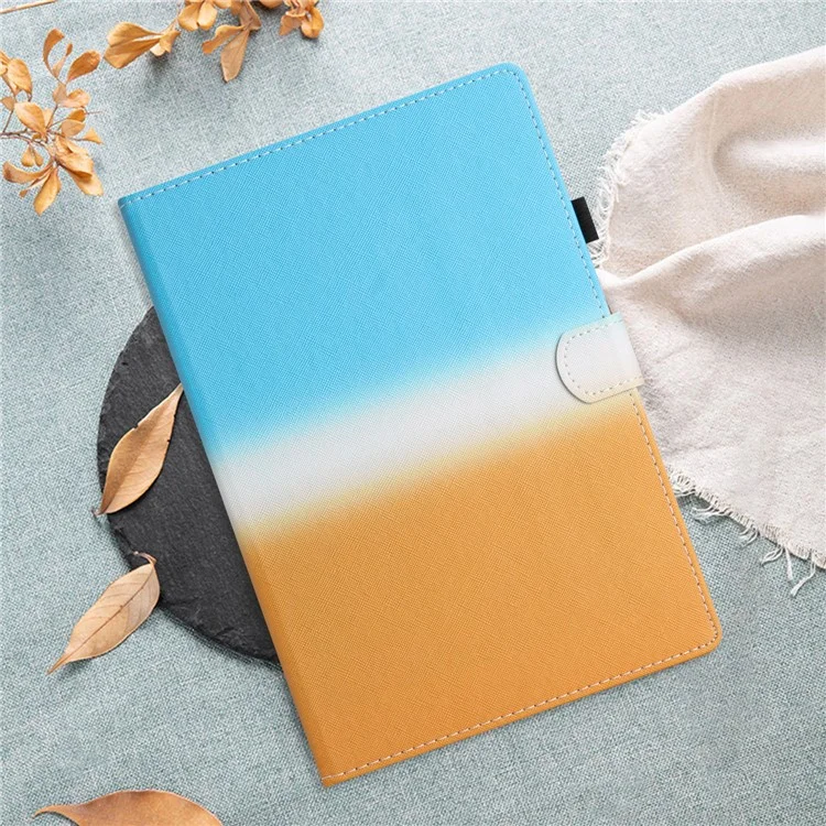 Für Amazon Fire HD 8 (2022) / Fire HD 8 Plus (2022) / Fire HD 8 (2020) Stitching Lines Gradient Leather Tablet Stand Case - Blau / Orange