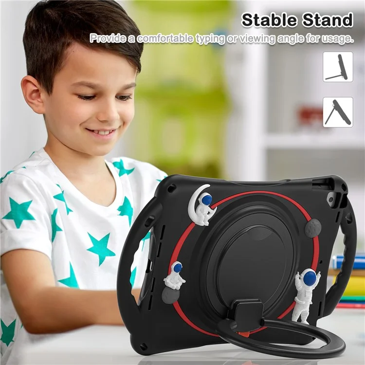 para ipad 10.2 (2021) /(2020) /(2019) / air 10,5 polegadas (2019) / case de tablets de 10,5 polegadas (2017) caso de comprimido astronaut style-b pc silicone kickstand cover - preto