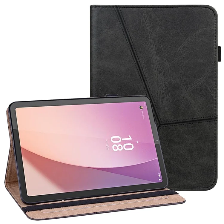 Flip Book Stand Cover for Lenovo Tab M9 , PU Leather Line Imprinted Tablet Case with Card Slots - Black