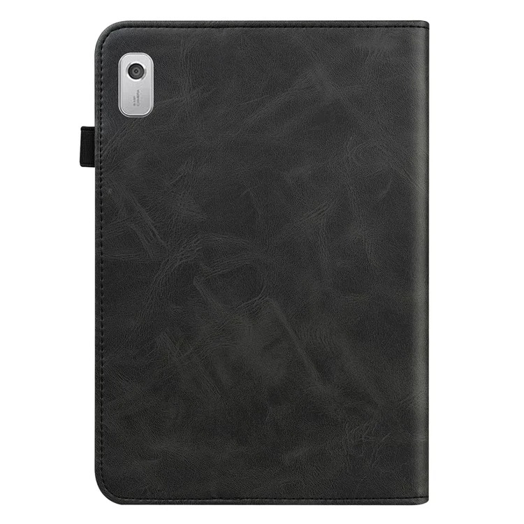 Flip Book Stand Cover for Lenovo Tab M9 , PU Leather Line Imprinted Tablet Case with Card Slots - Black