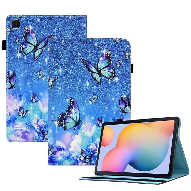 For Samsung Galaxy Tab S6 Lite (2024) / S6 Lite (2022) / S6 Lite (2020) Pattern Printing Tablet Stand Case Leather Cover - Flower and Butterfly