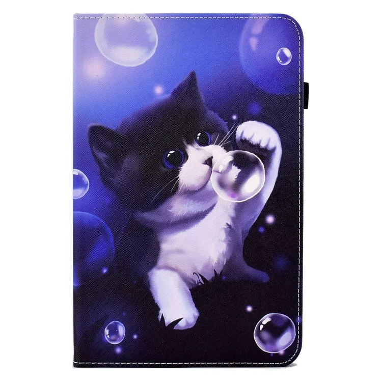 Funda con soporte y banda elástica de piel sintética con tarjetero para Samsung Galaxy Tab A7 10.4 (2020) / (2022) T500 / T505 - Pompón y Gato