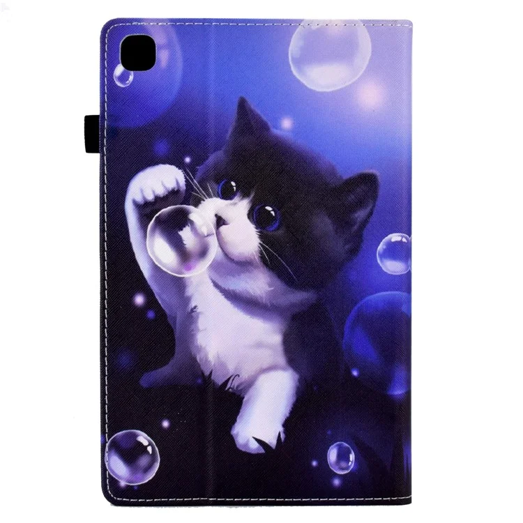 Funda con soporte y banda elástica de piel sintética con tarjetero para Samsung Galaxy Tab A7 10.4 (2020) / (2022) T500 / T505 - Pompón y Gato