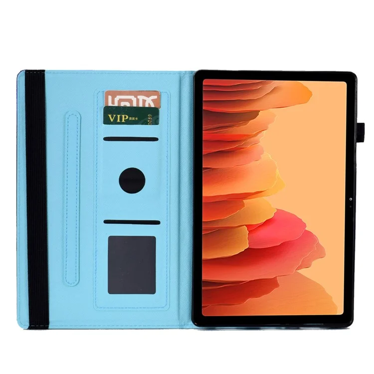Funda con soporte y banda elástica de piel sintética con tarjetero para Samsung Galaxy Tab A7 10.4 (2020) / (2022) T500 / T505 - Pompón y Gato