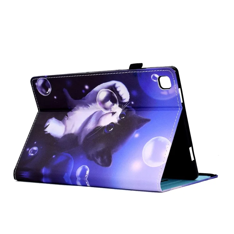 Funda con soporte y banda elástica de piel sintética con tarjetero para Samsung Galaxy Tab A7 10.4 (2020) / (2022) T500 / T505 - Pompón y Gato