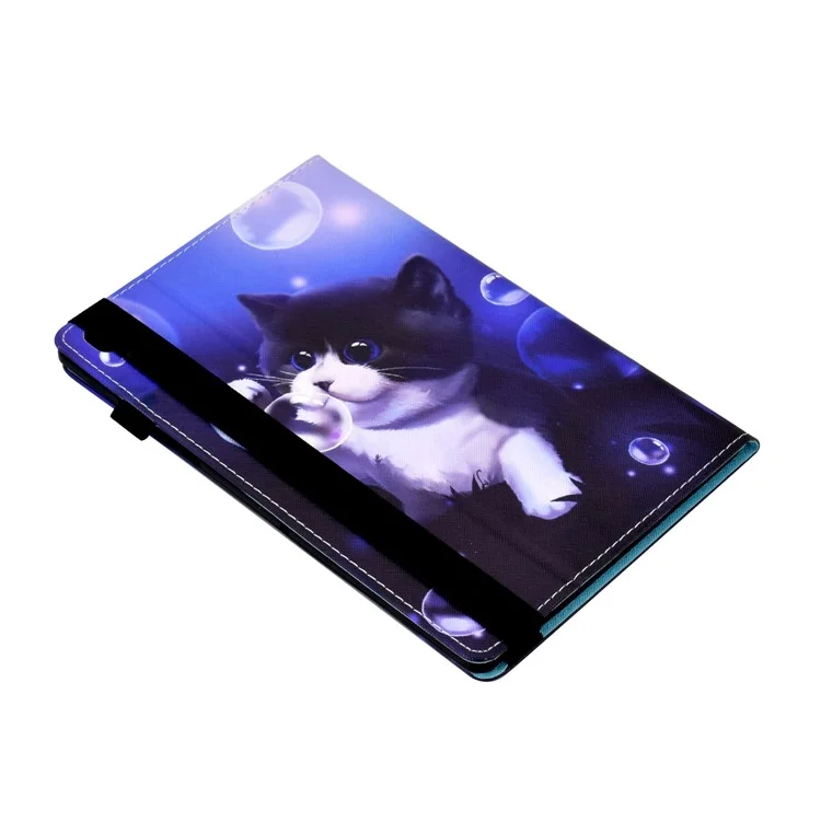Funda con soporte y banda elástica de piel sintética con tarjetero para Samsung Galaxy Tab A7 10.4 (2020) / (2022) T500 / T505 - Pompón y Gato