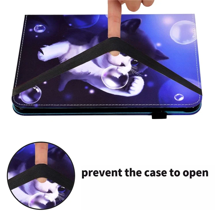 Funda con soporte y banda elástica de piel sintética con tarjetero para Samsung Galaxy Tab A7 10.4 (2020) / (2022) T500 / T505 - Pompón y Gato