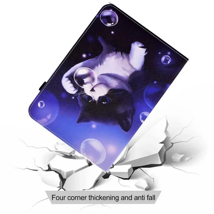 Funda con soporte y banda elástica de piel sintética con tarjetero para Samsung Galaxy Tab A7 10.4 (2020) / (2022) T500 / T505 - Pompón y Gato