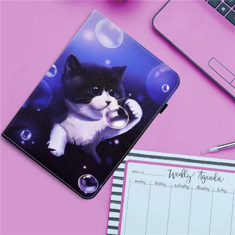 Funda con soporte y banda elástica de piel sintética con tarjetero para Samsung Galaxy Tab A7 10.4 (2020) / (2022) T500 / T505 - Pompón y Gato