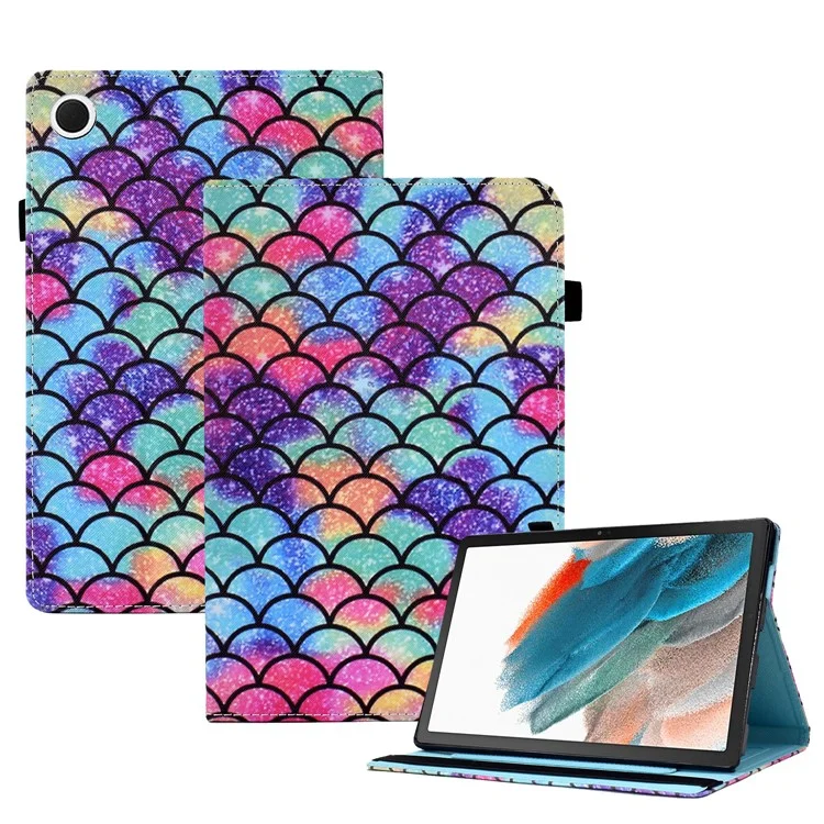 Para Samsung Galaxy Tab A8 10.5 (2021) / (2022) Estuche de Soporte Antiarañazos con Impresión de Patrón de Cubierta de Cuero con Banda Elástica - Patrón Ondulado