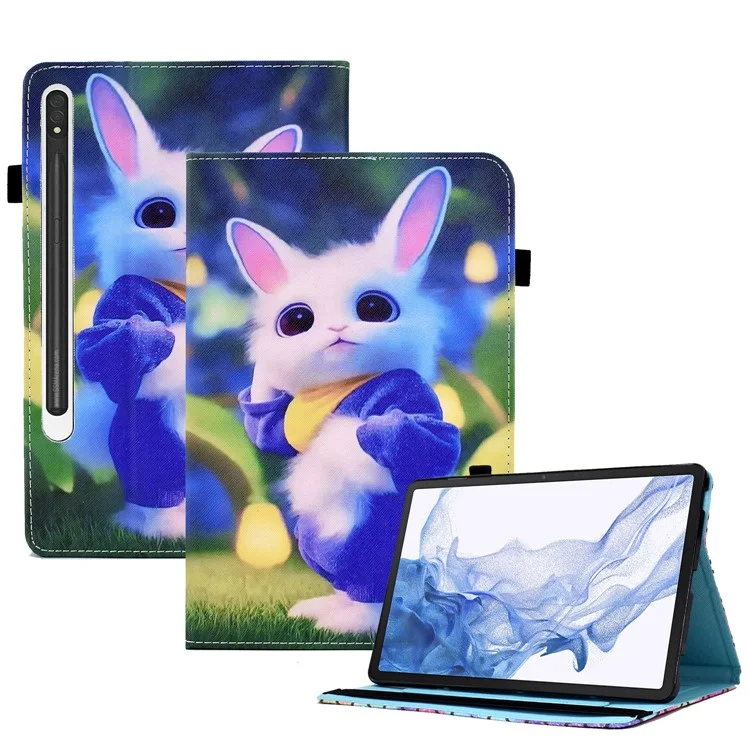 For Samsung Galaxy Tab S8 X700 / X706 (2022) / Tab S7 T870 / T875 (2020) Pattern Printing Tablet Stand Case with Elastic Band - Cute Rabbit