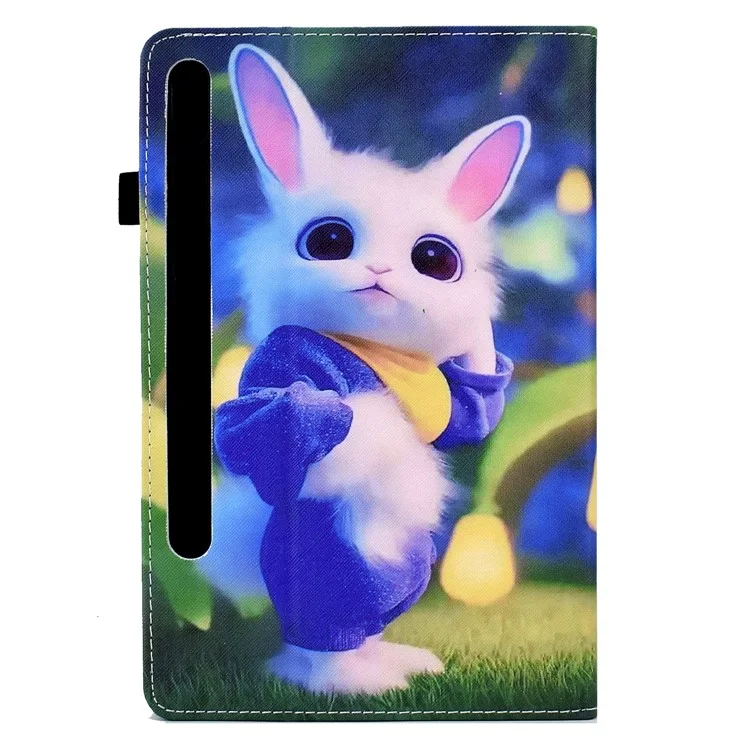 For Samsung Galaxy Tab S8 X700 / X706 (2022) / Tab S7 T870 / T875 (2020) Pattern Printing Tablet Stand Case with Elastic Band - Cute Rabbit