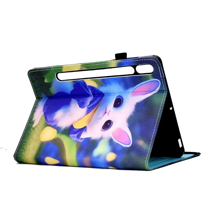 For Samsung Galaxy Tab S8 X700 / X706 (2022) / Tab S7 T870 / T875 (2020) Pattern Printing Tablet Stand Case with Elastic Band - Cute Rabbit