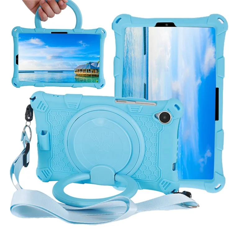 Para Lenovo Tab M8 (4ª Geração) 2024 TB-301XU / M8 (4ª Geração) 2023 TB-300FU PC + Silicone Tablet Case Kickstand Cover - Azul