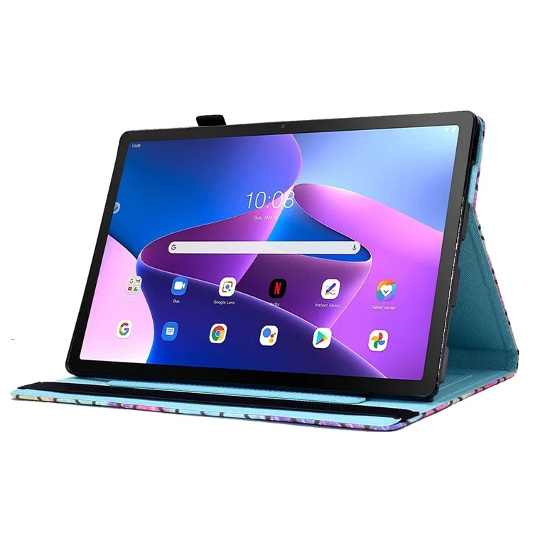 For Lenovo Tab M10 (Gen 3) PU Leather Tablet Case Pattern Printing Stand Card Holder Cover with Elastic Band - Wavy Pattern