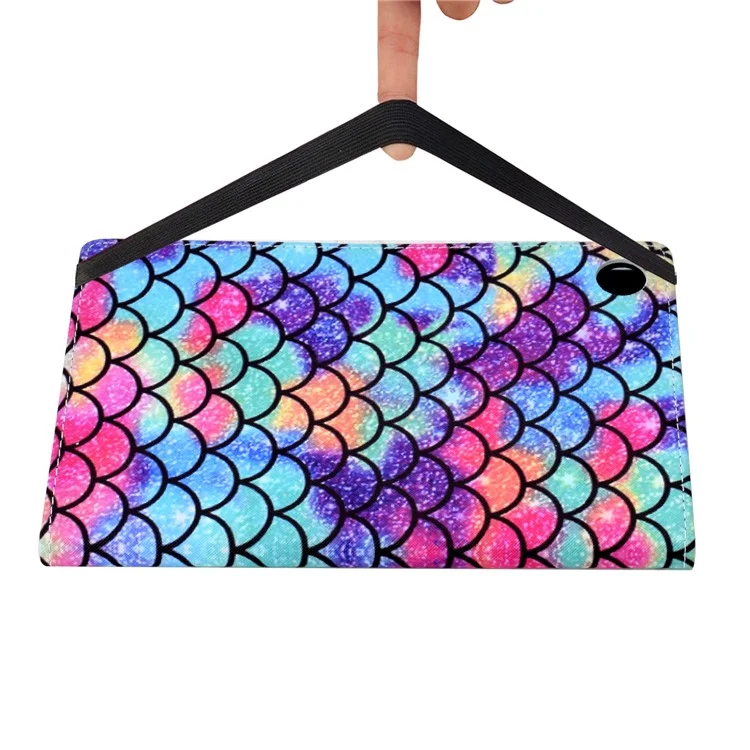 For Lenovo Tab M10 (Gen 3) PU Leather Tablet Case Pattern Printing Stand Card Holder Cover with Elastic Band - Wavy Pattern