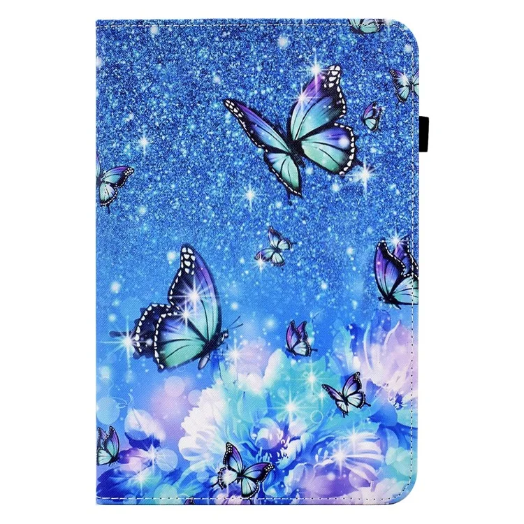 Per Lenovo Tab M10 Plus (3a Gen) Pattern Printing PU Leather Tablet Case Stand Elastic Band Cover with Card Slots - Flower and Butterfly