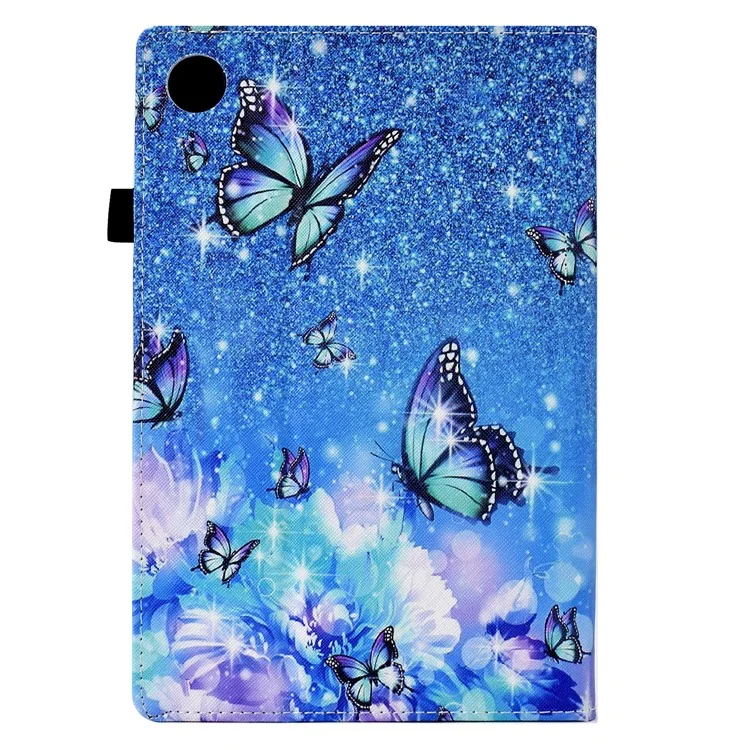 Per Lenovo Tab M10 Plus (3a Gen) Pattern Printing PU Leather Tablet Case Stand Elastic Band Cover with Card Slots - Flower and Butterfly