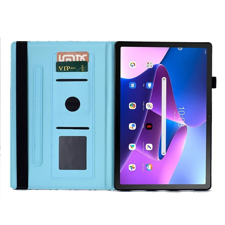 Per Lenovo Tab M10 Plus (3a Gen) Pattern Printing PU Leather Tablet Case Stand Elastic Band Cover with Card Slots - Flower and Butterfly