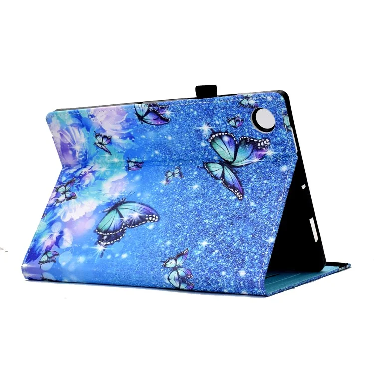 Per Lenovo Tab M10 Plus (3a Gen) Pattern Printing PU Leather Tablet Case Stand Elastic Band Cover with Card Slots - Flower and Butterfly