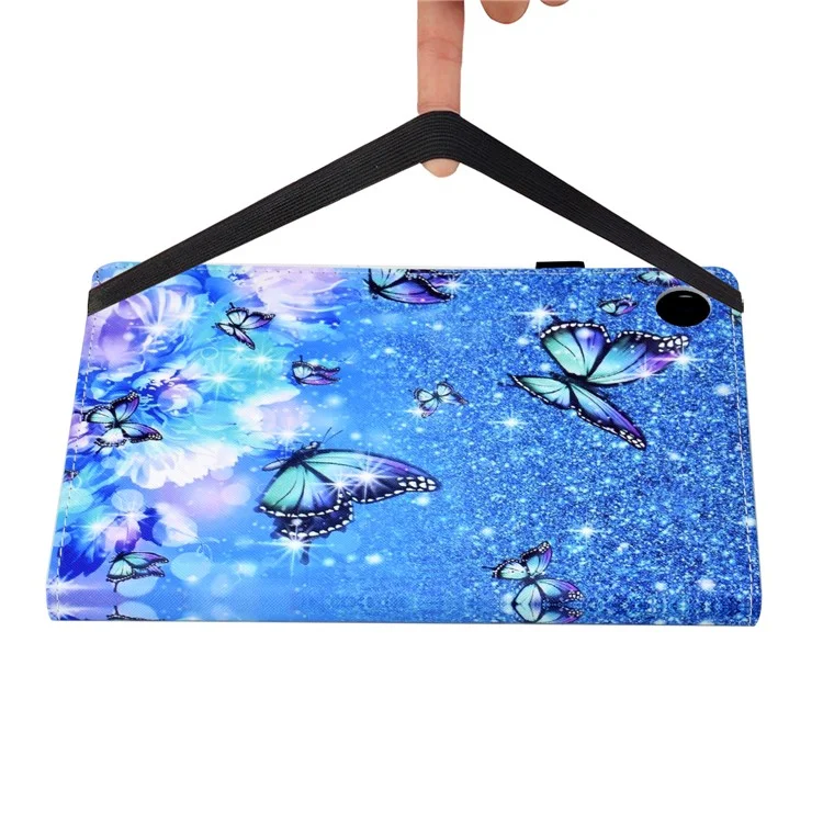 Per Lenovo Tab M10 Plus (3a Gen) Pattern Printing PU Leather Tablet Case Stand Elastic Band Cover with Card Slots - Flower and Butterfly