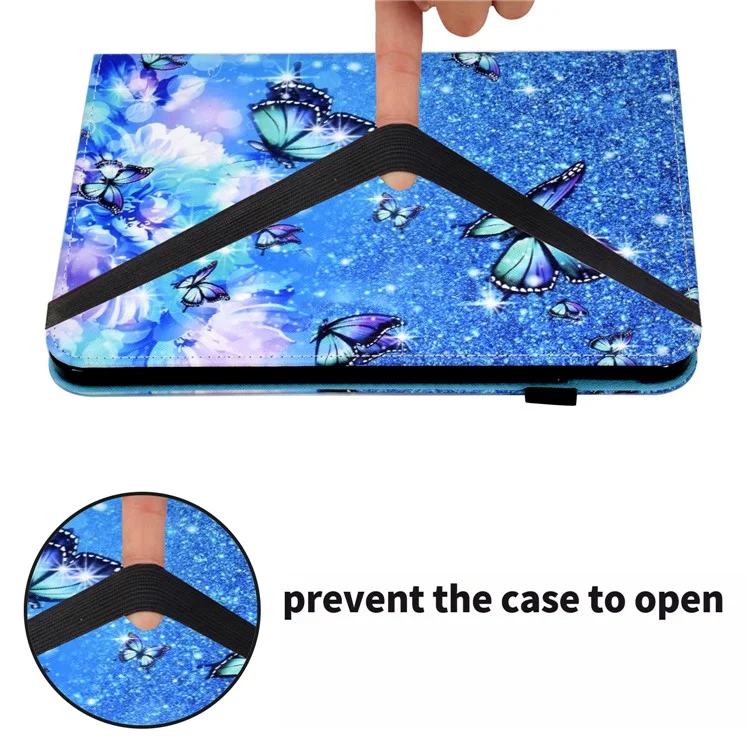 Per Lenovo Tab M10 Plus (3a Gen) Pattern Printing PU Leather Tablet Case Stand Elastic Band Cover with Card Slots - Flower and Butterfly