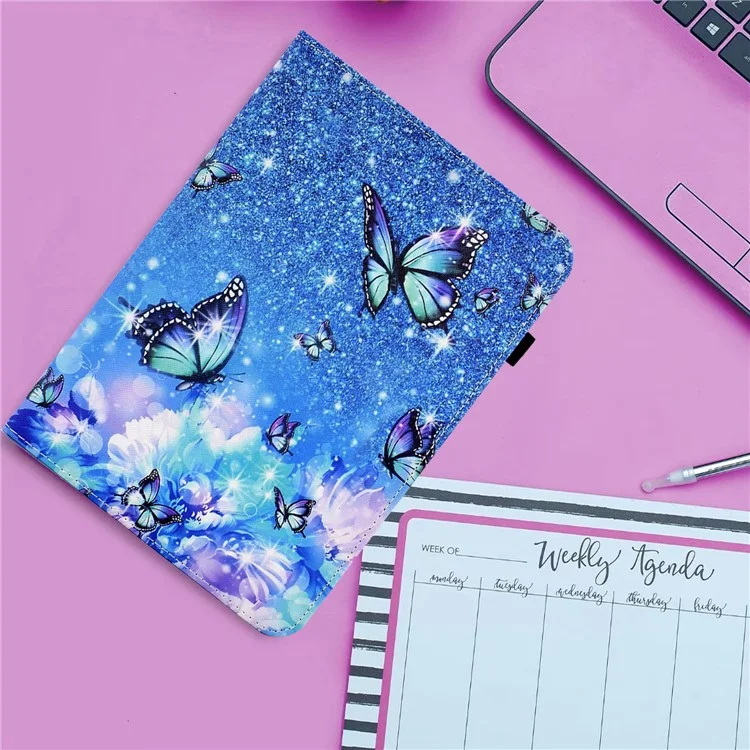 Per Lenovo Tab M10 Plus (3a Gen) Pattern Printing PU Leather Tablet Case Stand Elastic Band Cover with Card Slots - Flower and Butterfly