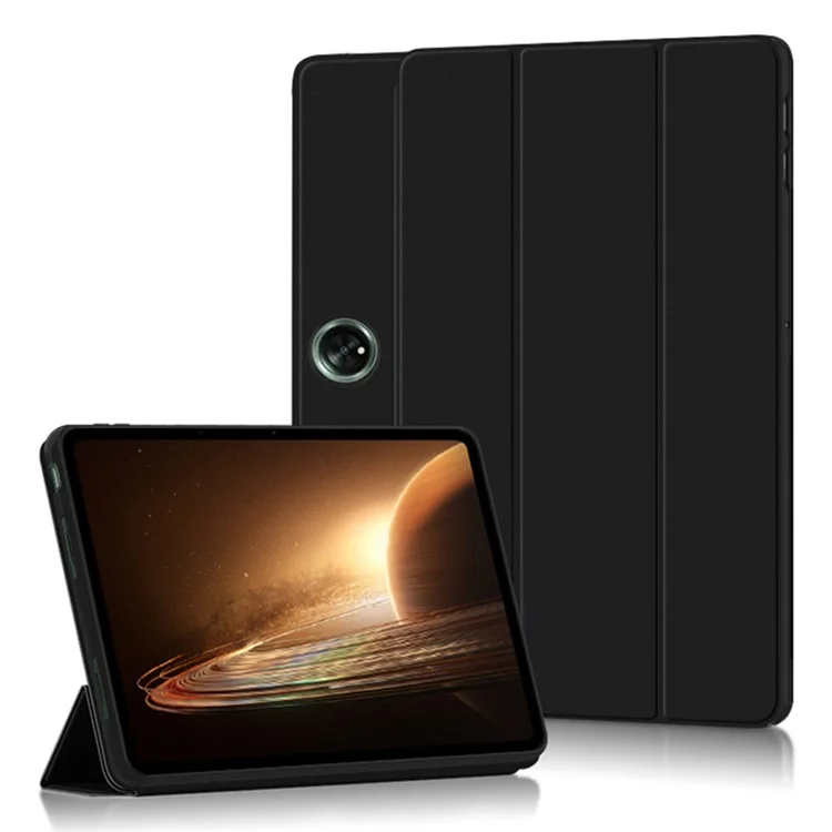 Tablet-Hülle für Oppo Pad 2, PU-Leder + TPU Dreifachständer Schutzhülle - Schwarz