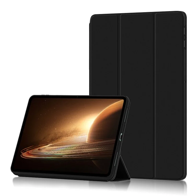 Tablet-Hülle für Oppo Pad 2, PU-Leder + TPU Dreifachständer Schutzhülle - Schwarz