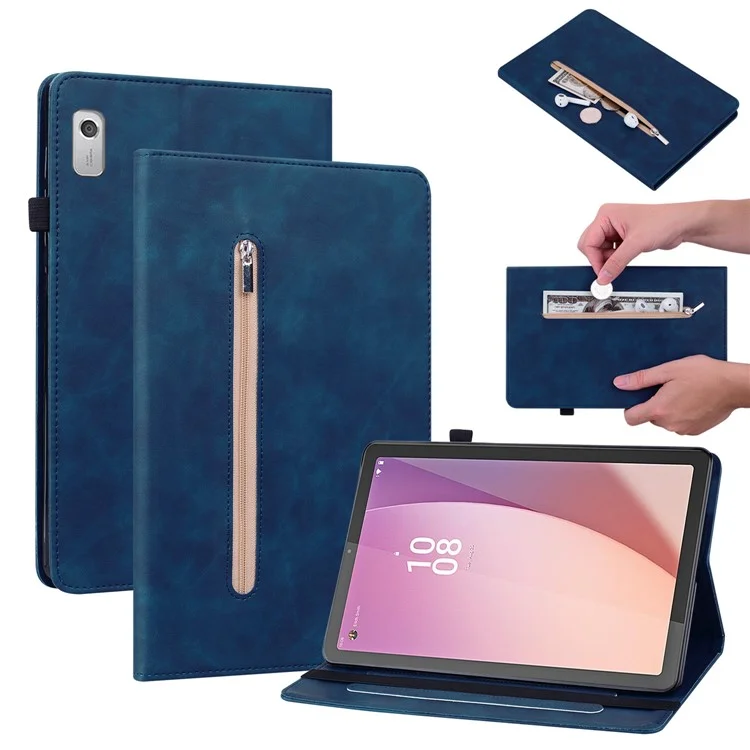 Pour Lenovo Tab M9 Tablet Case Étui en cuir PU Support Poche à glissière Fente pour carte Protection Portefeuille Couvercle - Bleu foncé