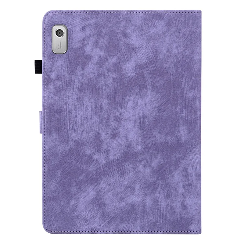 PU Leather Case for Lenovo Tab M9 TB-310FU Cute Tiger Pattern Tablet Protective Sleeve with Stand / Card Holder - Purple