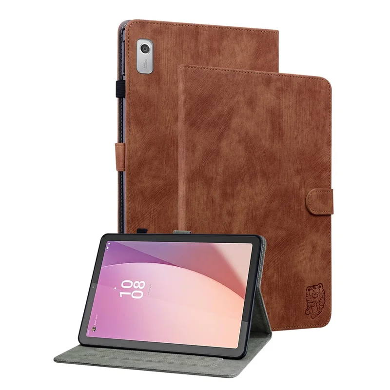 PU Leather Case for Lenovo Tab M9 TB-310FU Cute Tiger Pattern Tablet Protective Sleeve with Stand / Card Holder - Purple